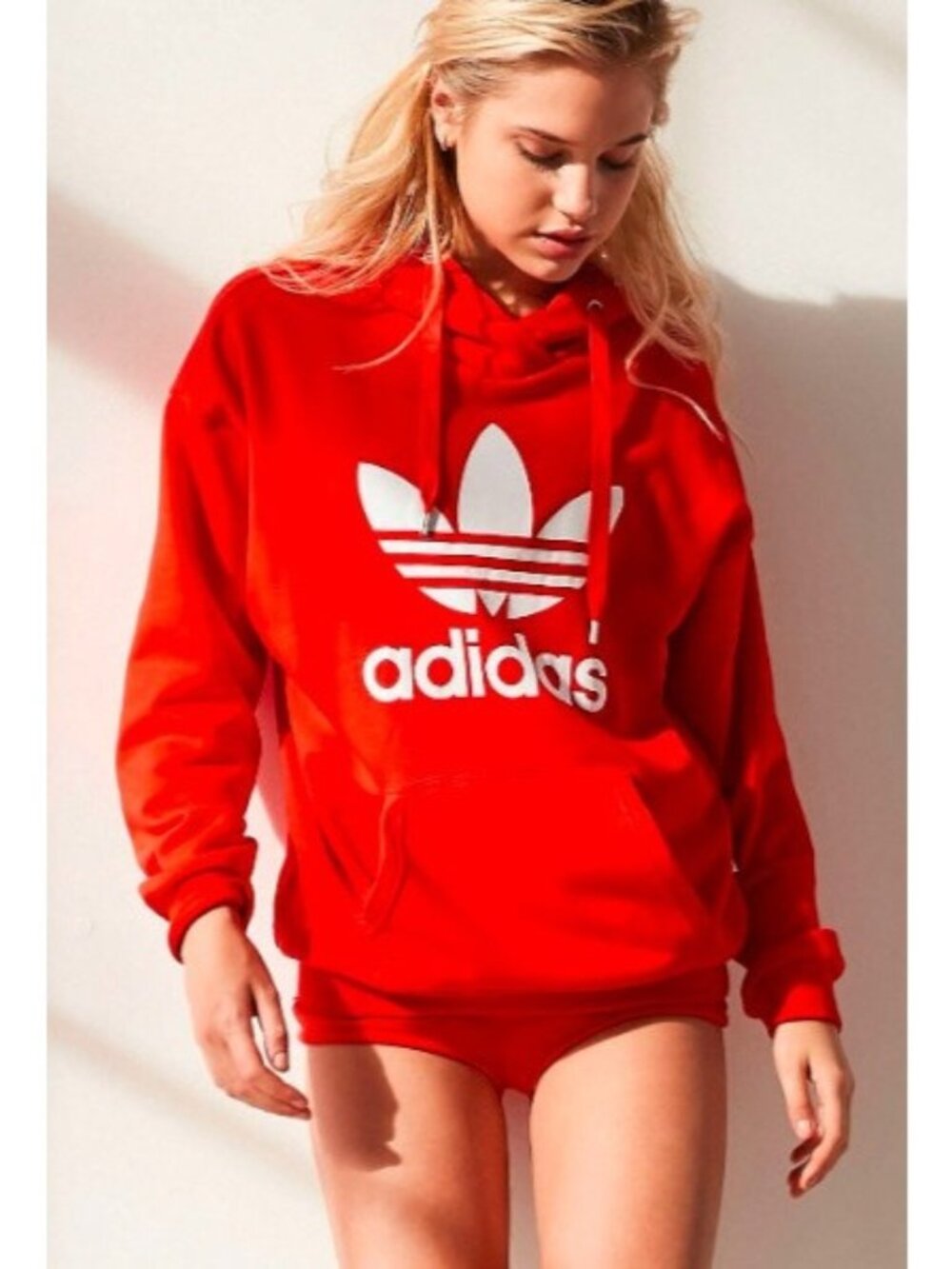 Adidas Trefoil Hoodie Sweatshirt Women's Small Red Kangaroo Pocket Pullover